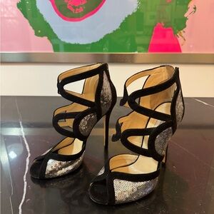 Jimmy Choo Suede Sequin Tempest Sandals — Size 38